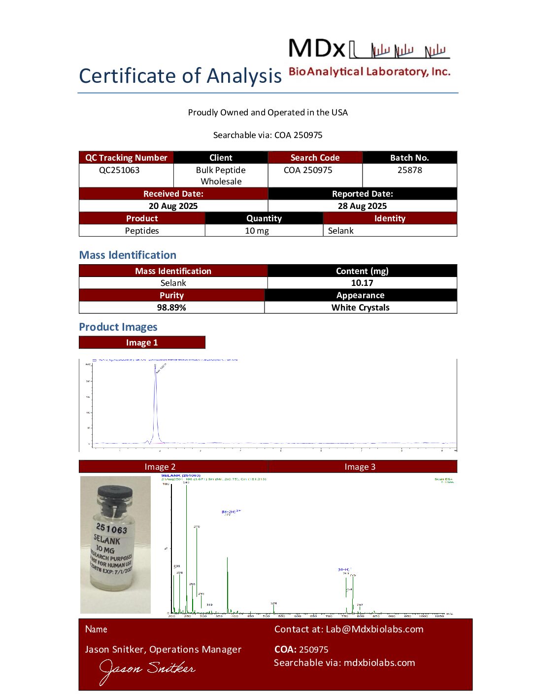 COA 250975 QC251063 Selank COA 250975 QC251063 Selank