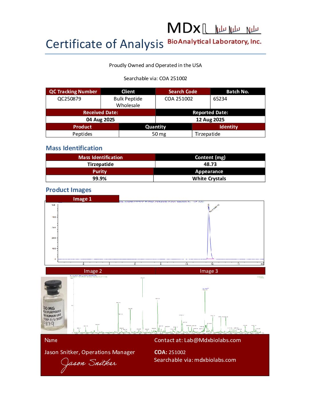 COA 251002 QC250879 Tirzepatide COA 251002 QC250879 Tirzepatide