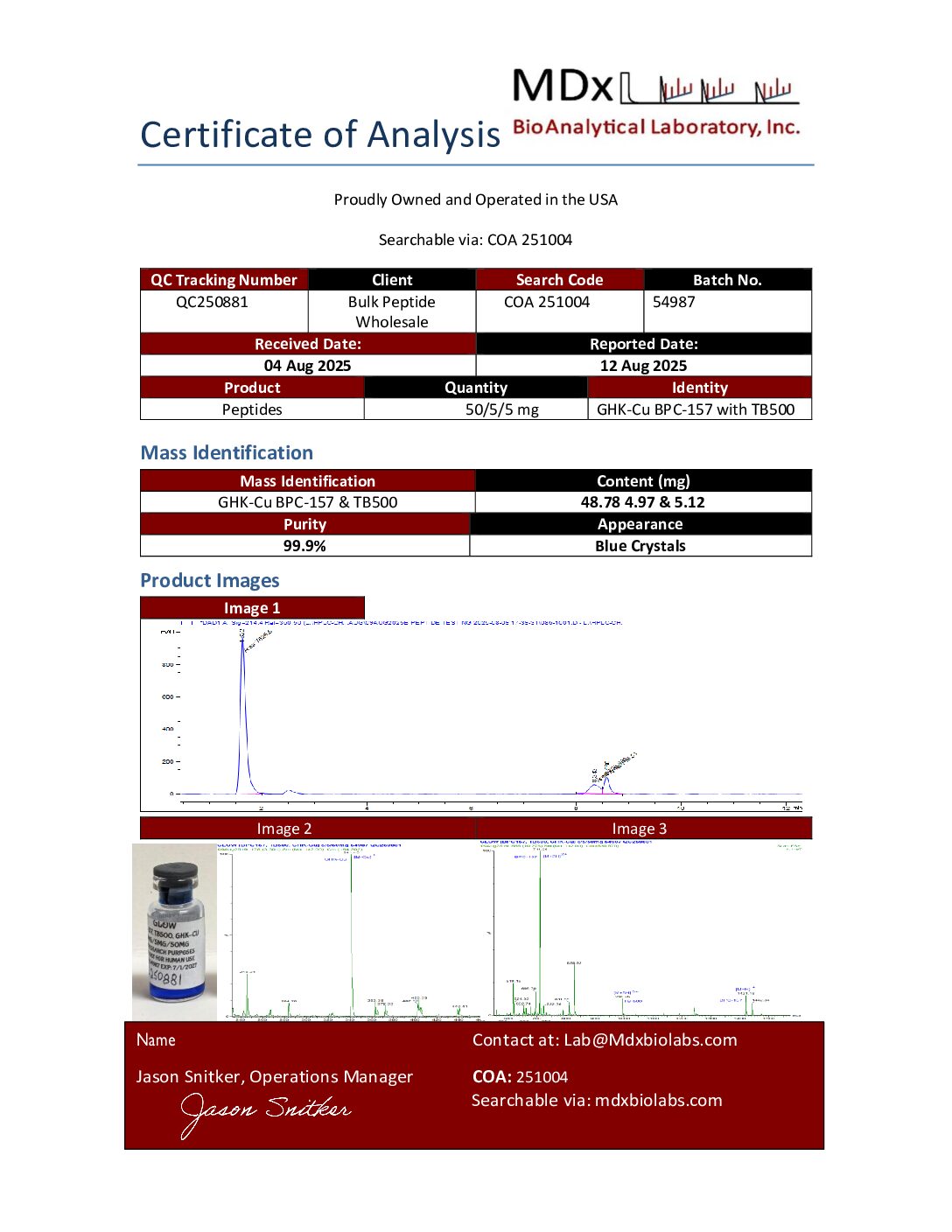 COA 251004 QC250881 Glow COA 251004 QC250881 Glow