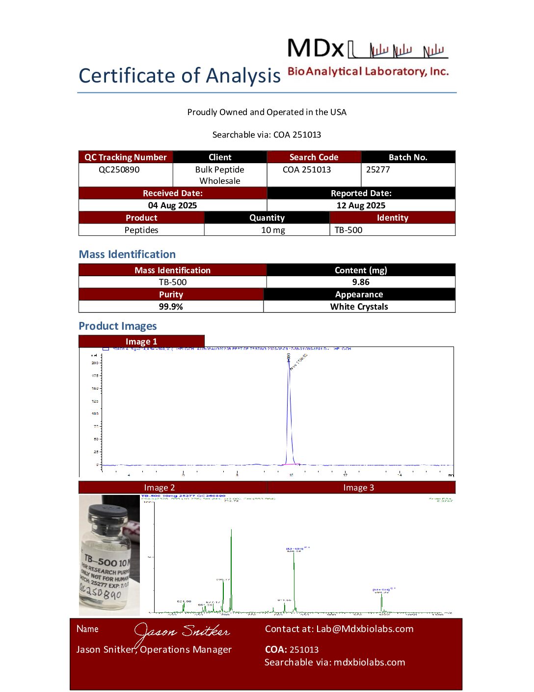 COA 251013 QC250890 TB-500 COA 251013 QC250890 TB 500