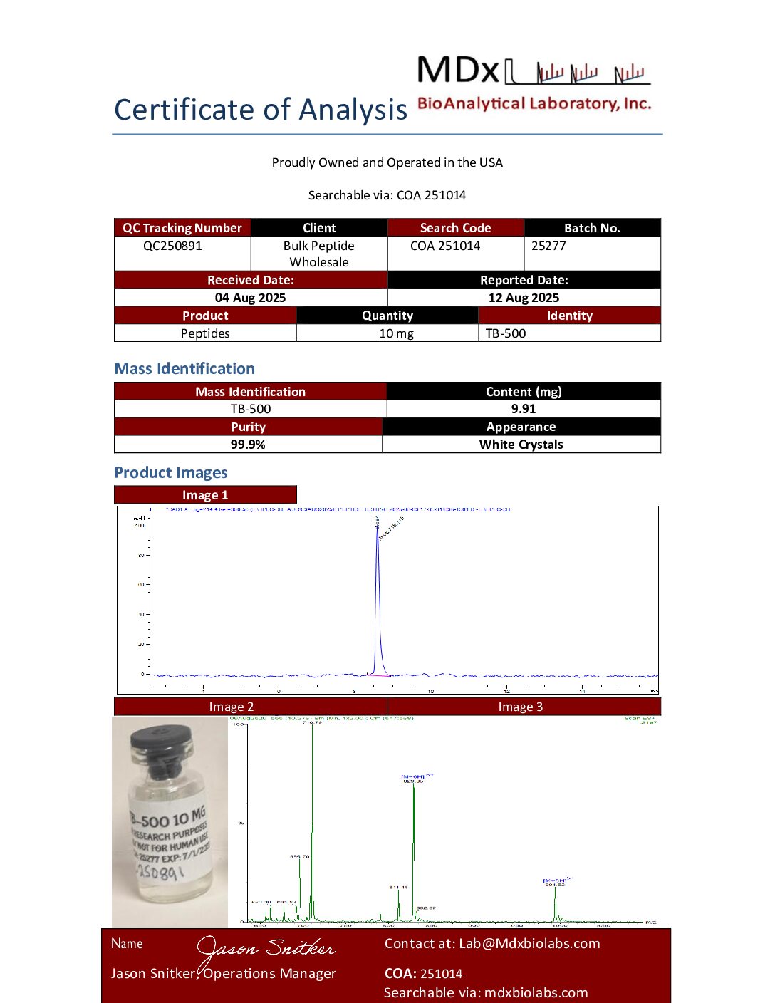 COA 251014 QC250891 TB-500 COA 251014 QC250891 TB 500