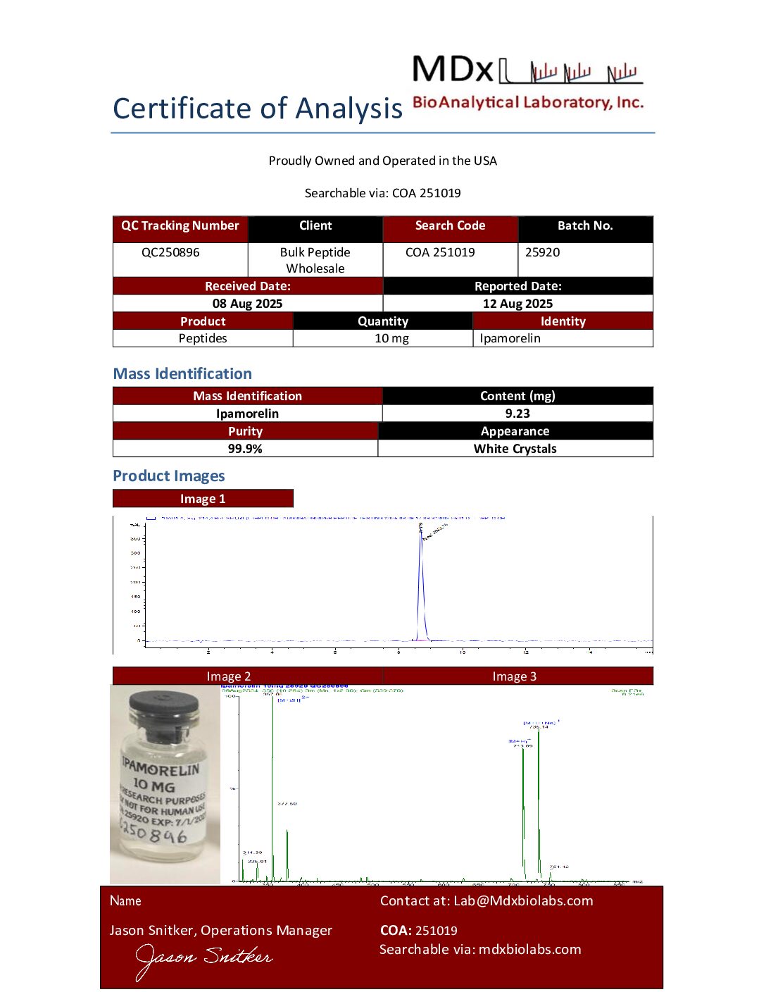 COA 251019 QC250896 Ipamorelin COA 251019 QC250896 Ipamorelin