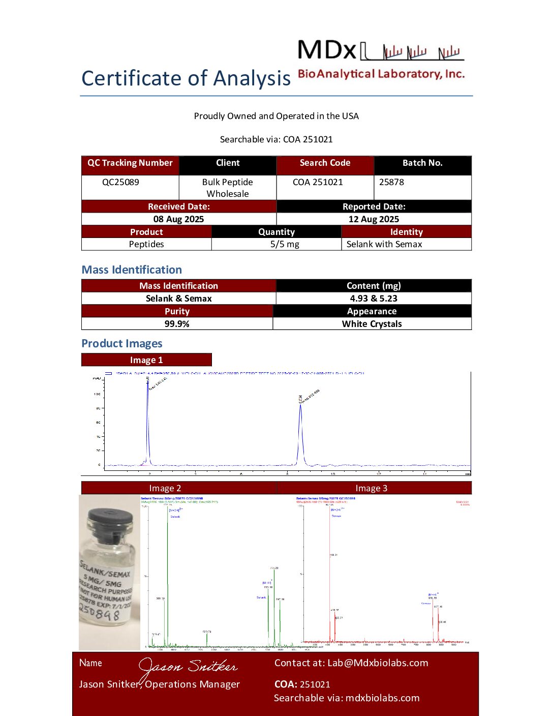 COA 251021 QC250898 Selank Semax COA 251021 QC250898 Selank Semax