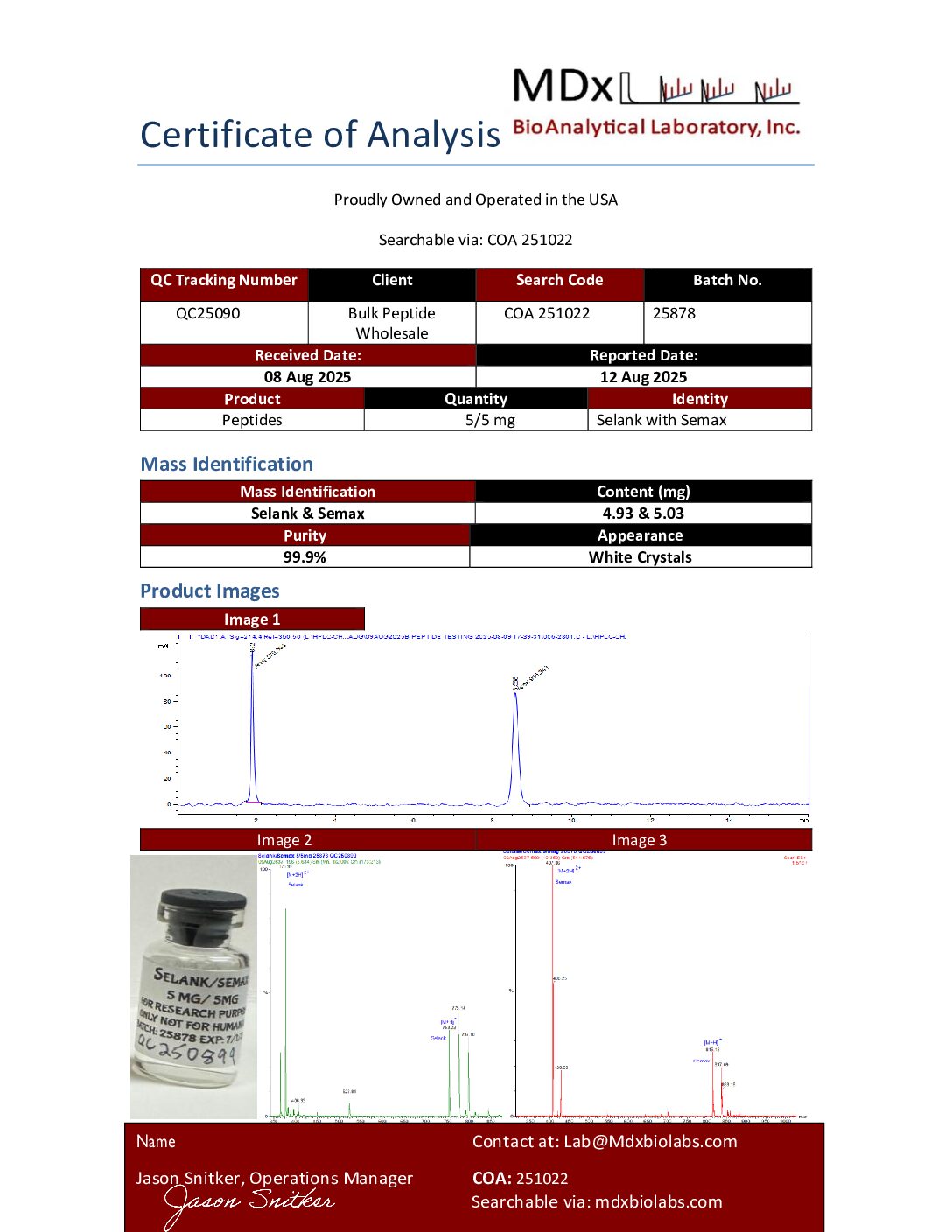 COA 251022 QC250899 Selank Semax COA 251022 QC250899 Selank Semax