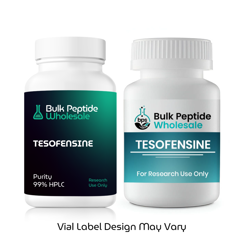 Bulk Peptide Wholesale Tesofensine bottles showing two label design variations, labeled 99% HPLC purity for research use only.